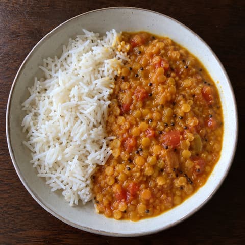Tomato Red Lentil Dal with Rice