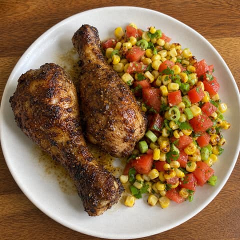 Jerk Drumsticks with Corn Salsa