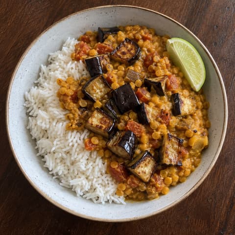 Coconut Dhal with Roasted Eggplant