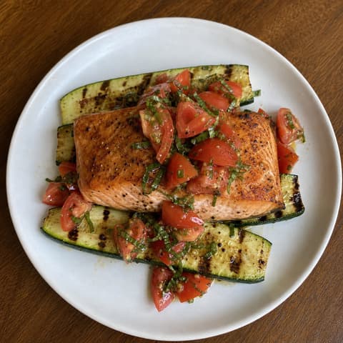 Grilled King Salmon with Tomato-Basil Relish