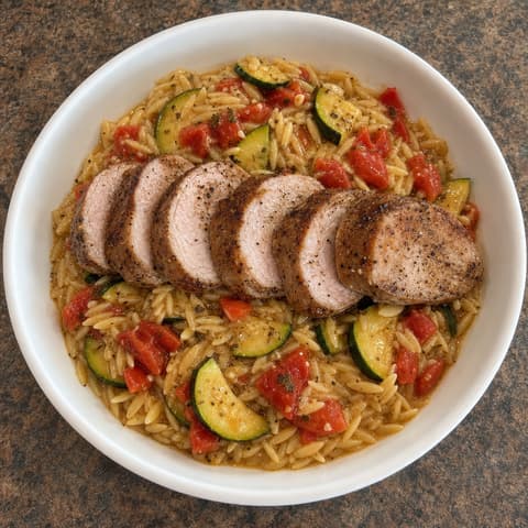 Tuscan Pork with Zucchini Orzo