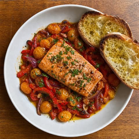 Basque Salmon with Burst Sungolds