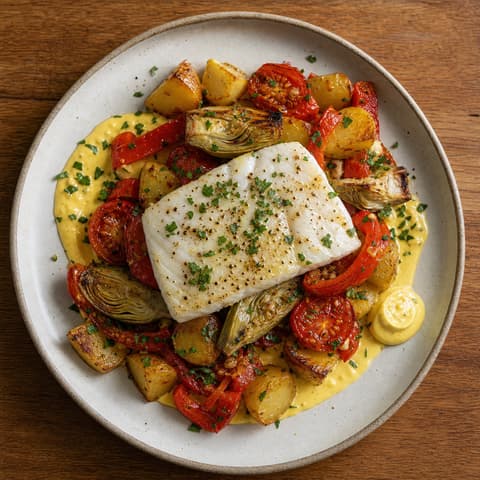 Basque Halibut with Roasted Artichokes