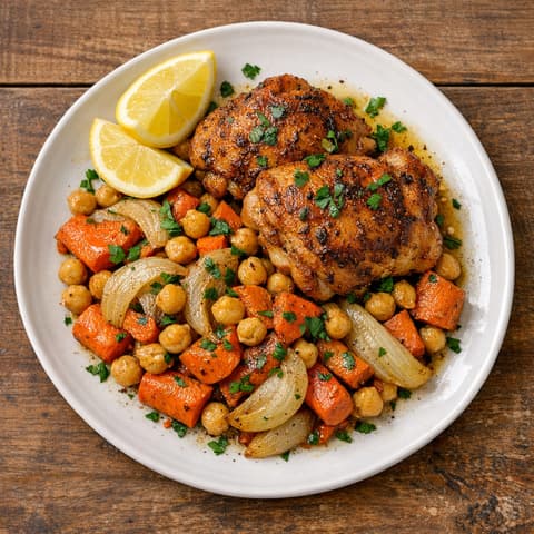 North African-Spiced Chicken Thighs with Carrots, Onion & Chickpeas