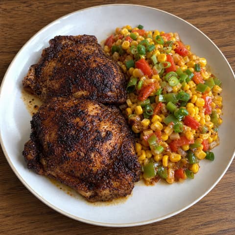 Blackened Chicken with Corn Maque Choux