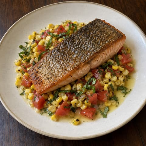 Crisp Coho with Sweet Corn & Lemon-Basil Butter