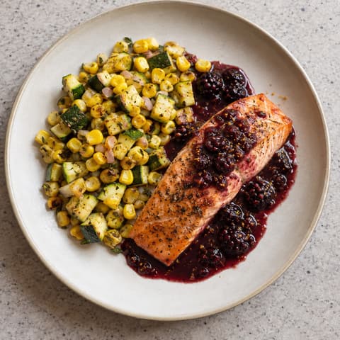 Blackberry Coho with Roasted Corn
