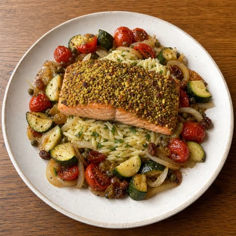 Pistachio Coho with Zucchini Agrodolce