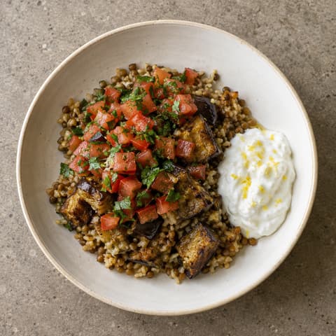 Lebanese Lentil Rice with Eggplant