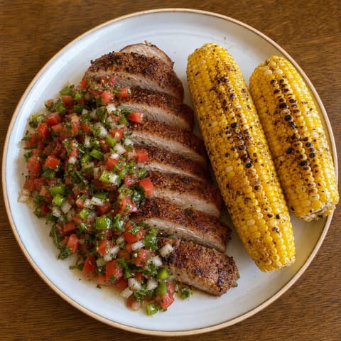 Chilean Grilled Pork with Pebre & Corn