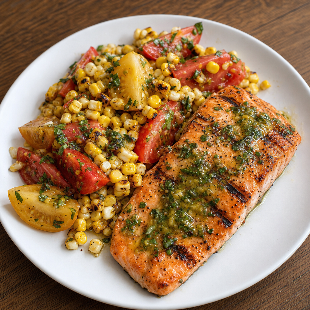 Grilled King Salmon with Charred Summer Corn