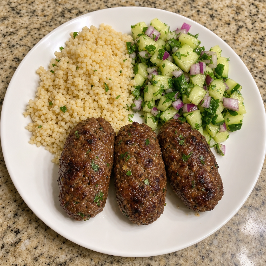 Armenian Baked Kofta with Cucumber Bulgur