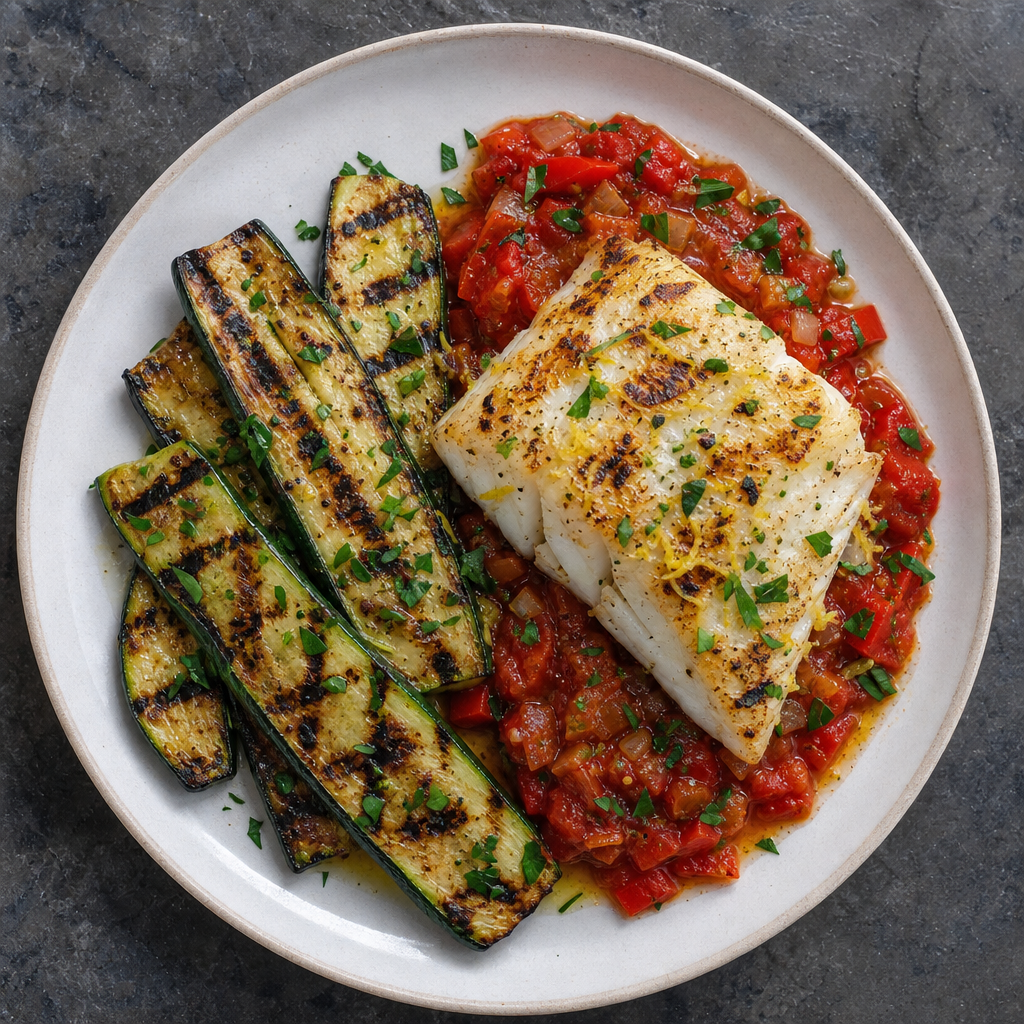 Basque Grilled Cod with Piperade