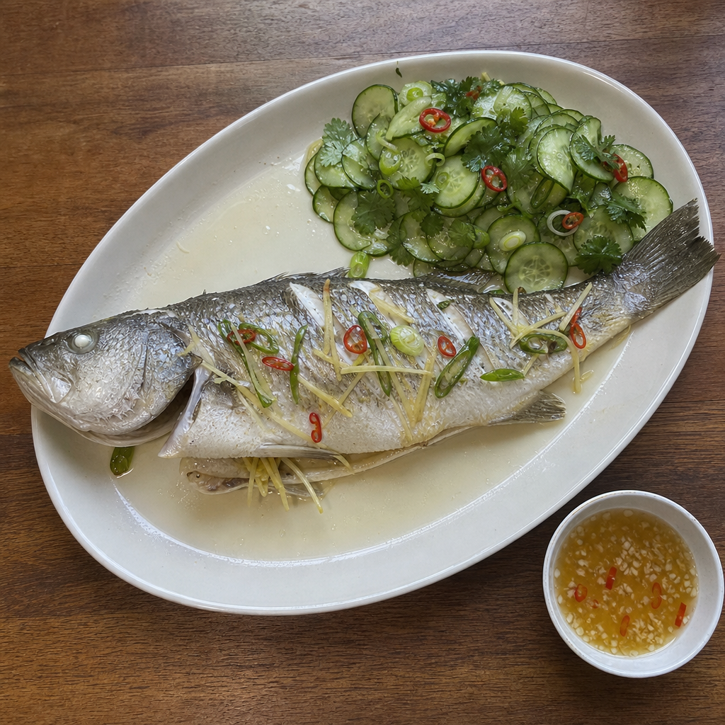Vietnamese Ginger-Steamed Branzino