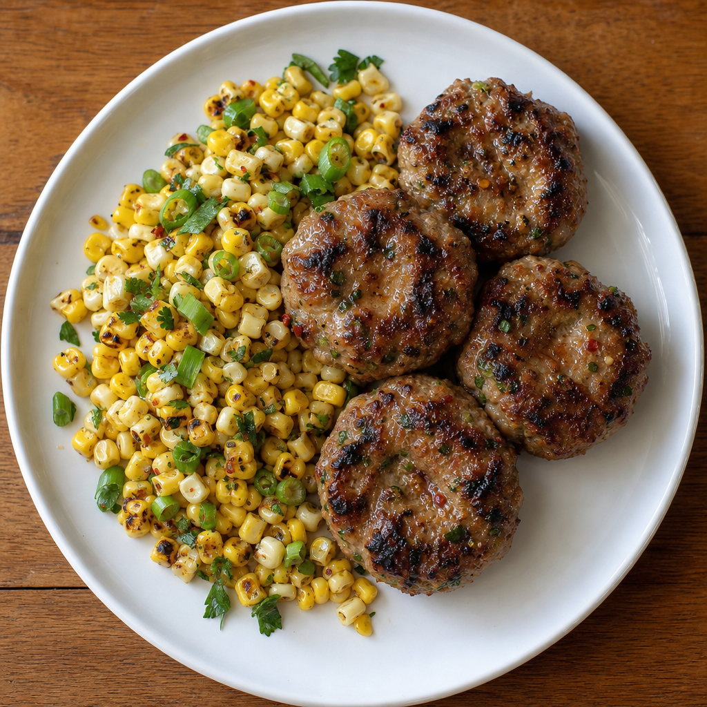 Isan Pork Patties with Charred Corn