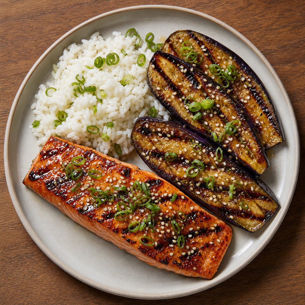 Ginger-Glazed Sockeye with Grilled Eggplant