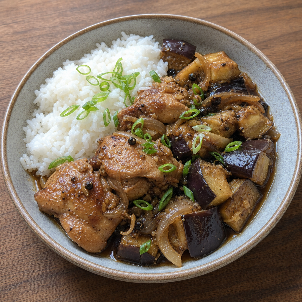 Chicken and Eggplant Adobo Bowls