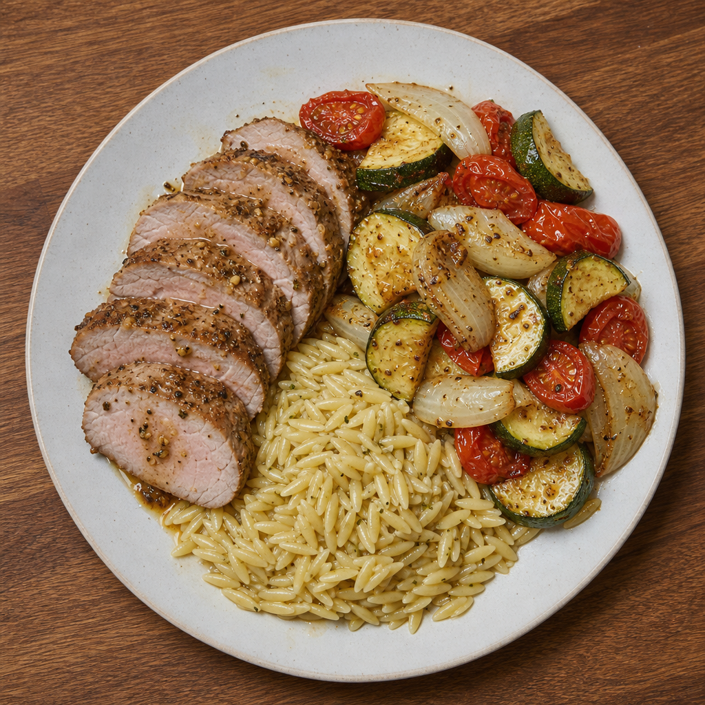 Italian Roast Pork with Summer Zucchini Orzo