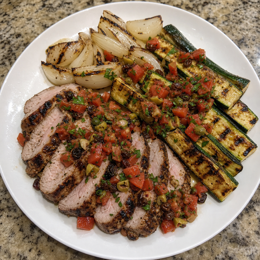 Sicilian Grilled Pork with Zucchini Agrodolce