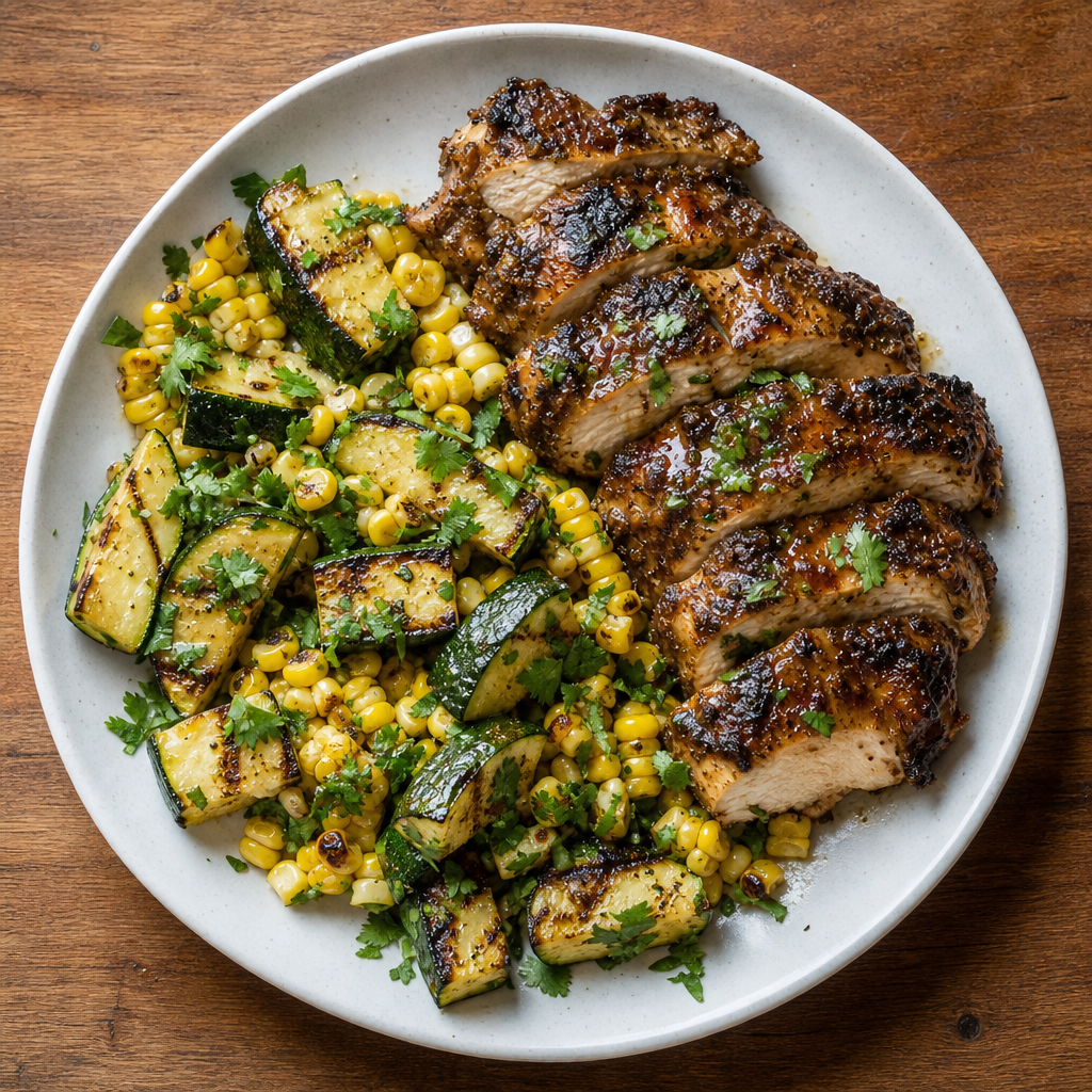 Grilled Jerk Chicken with Summer Zucchini