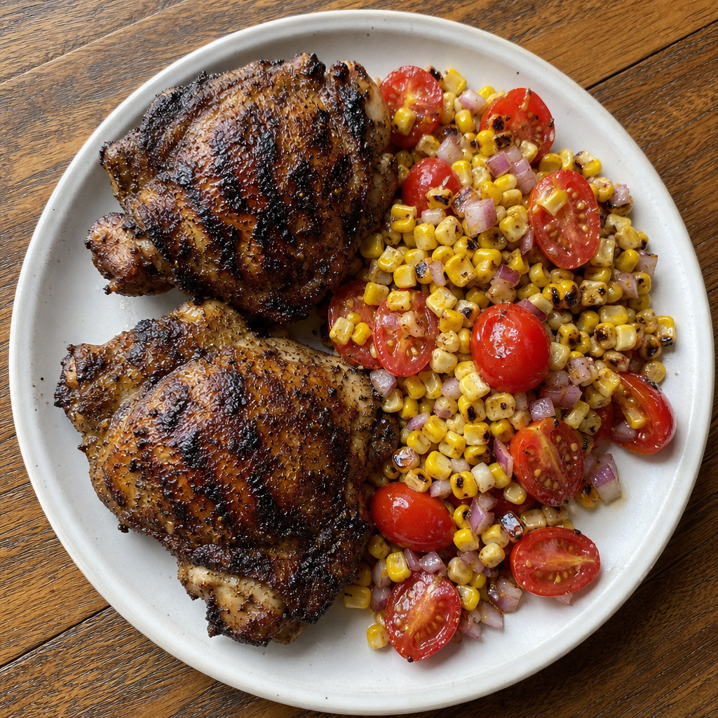 Grilled Jerk Chicken with Charred Corn