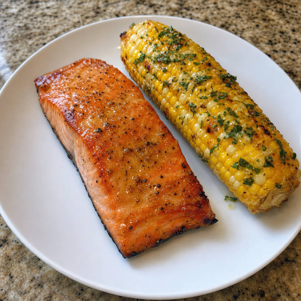 Cedar-Planked King Salmon & Corn