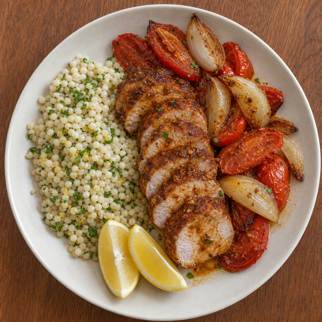 Tunisian-Spiced Pork with Roasted Tomatoes
