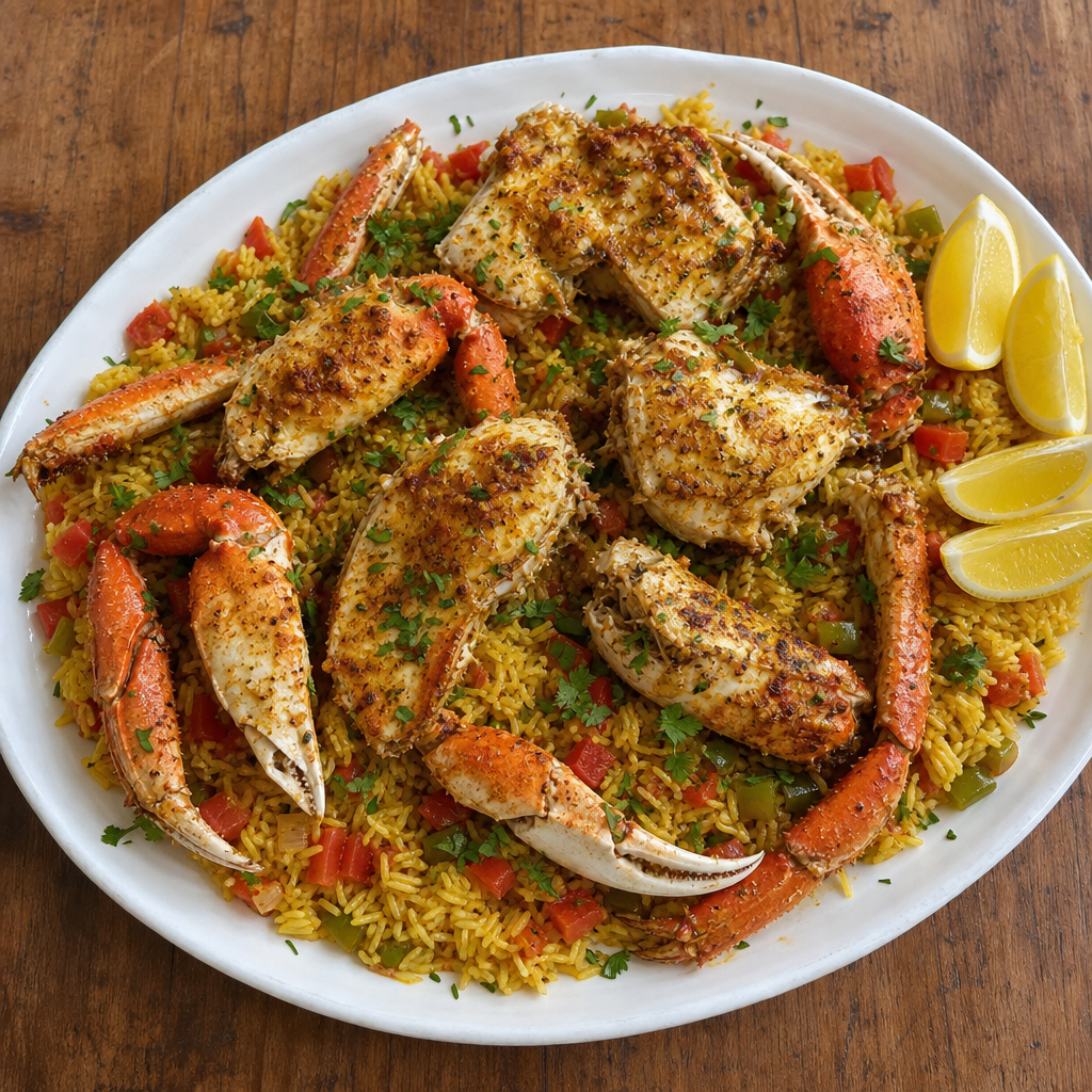 Paprika-Roasted Dungeness Crab with Saffron Rice