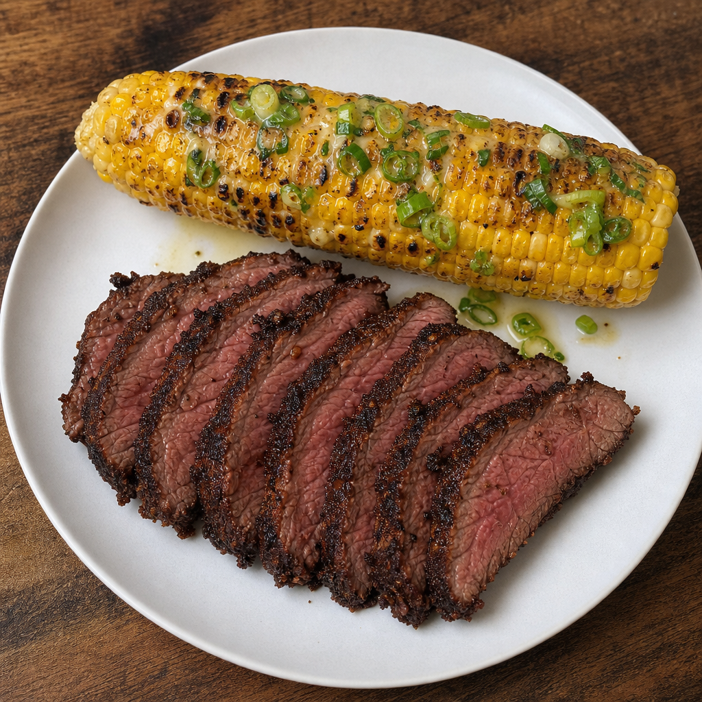 Coffee-Crusted Tri-Tip with Scallion-Butter Corn