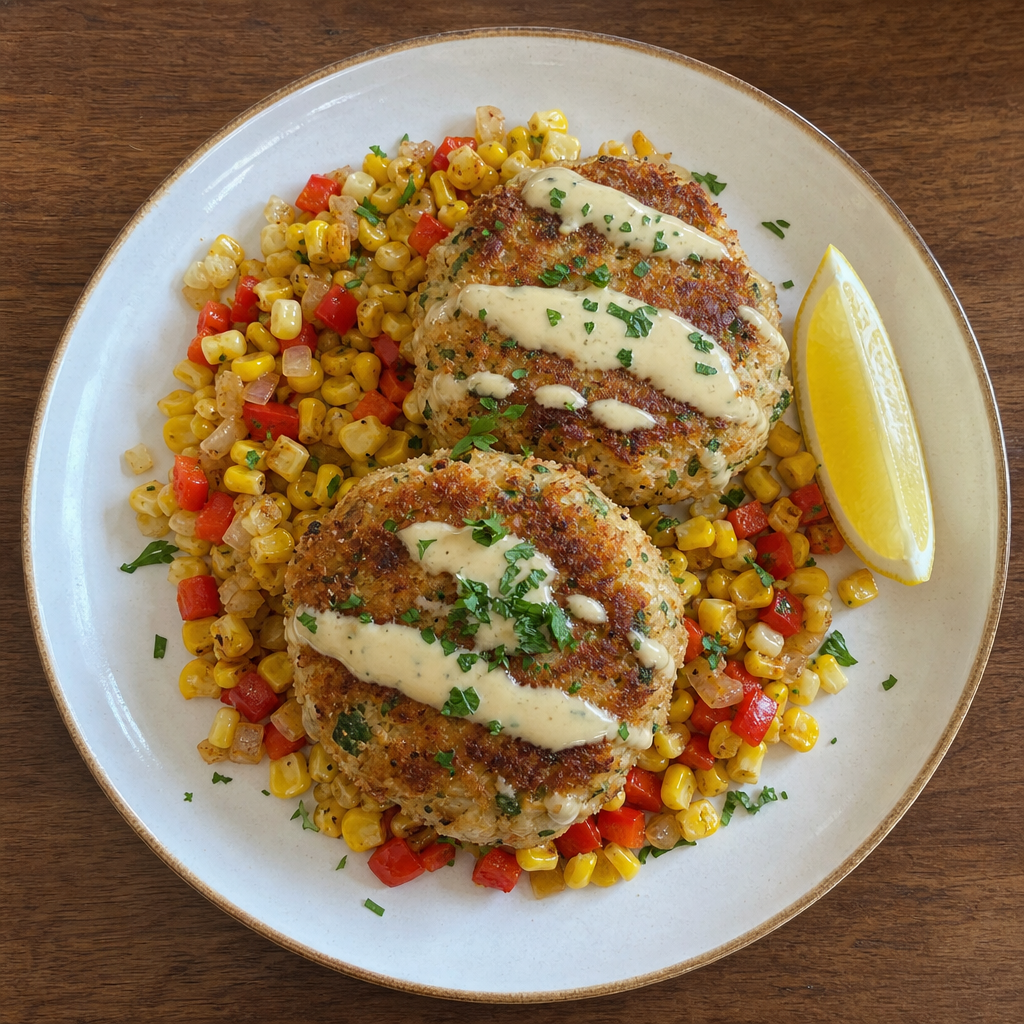 Dungeness Crab Cakes with Summer Corn
