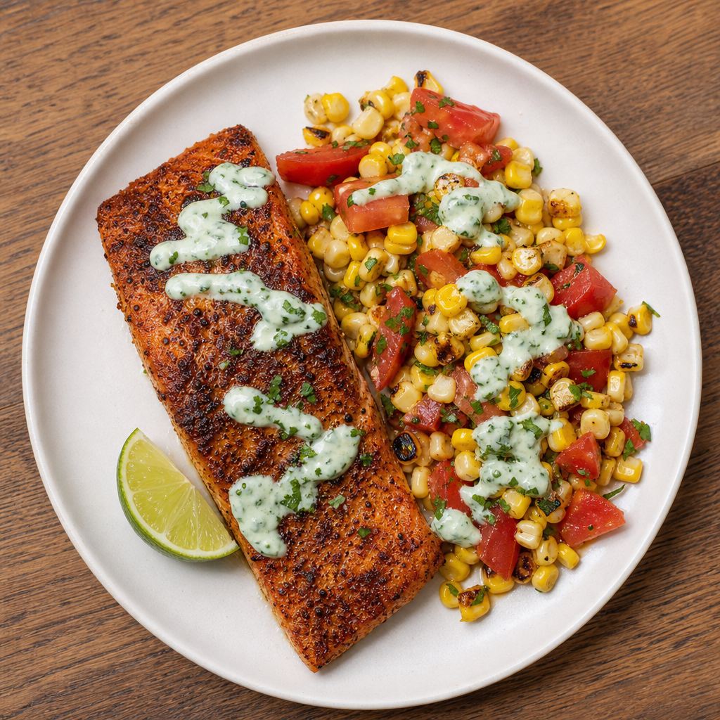 Chile-Lime Coho with Charred Corn Salsa