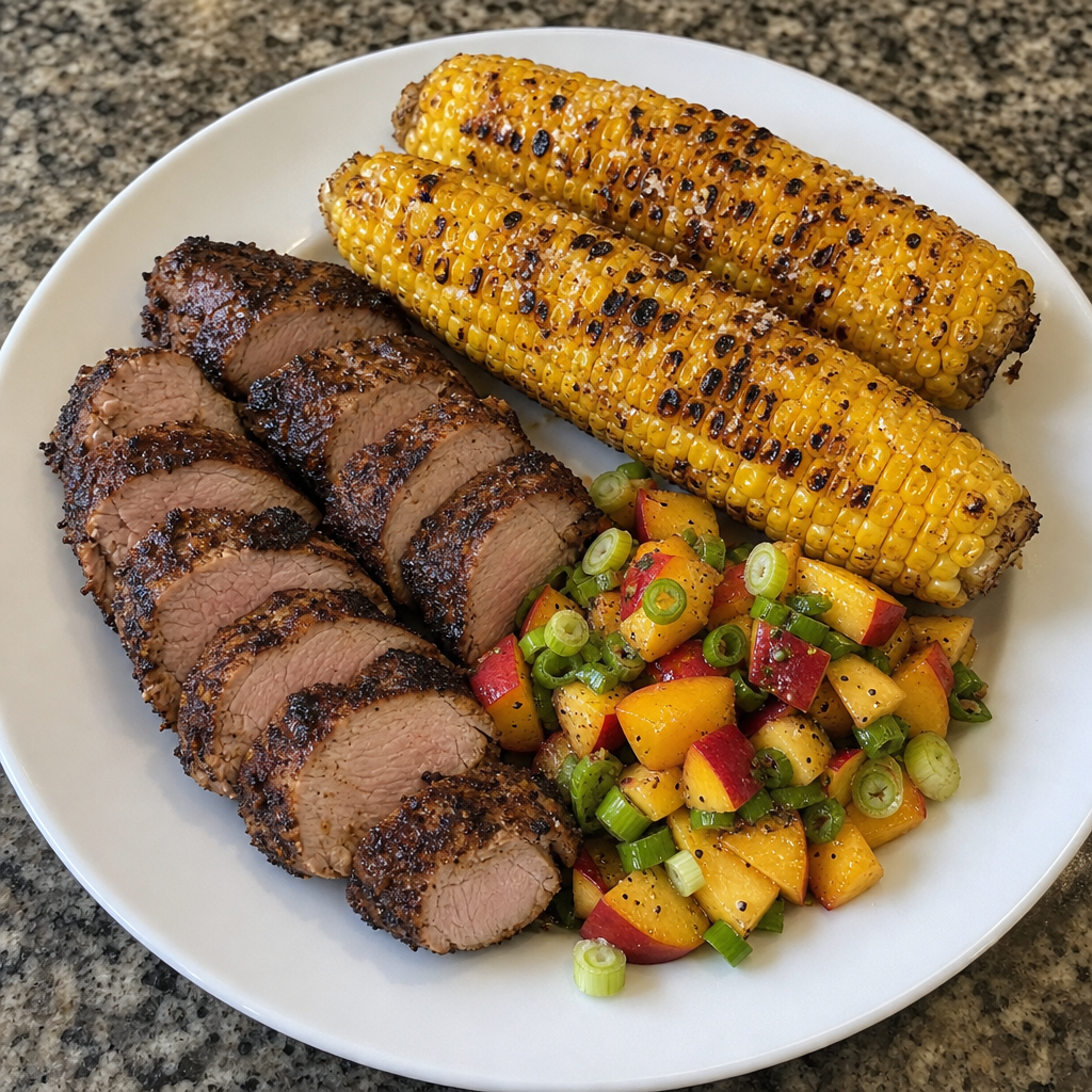 Jerk-Grilled Pork with Summer Corn