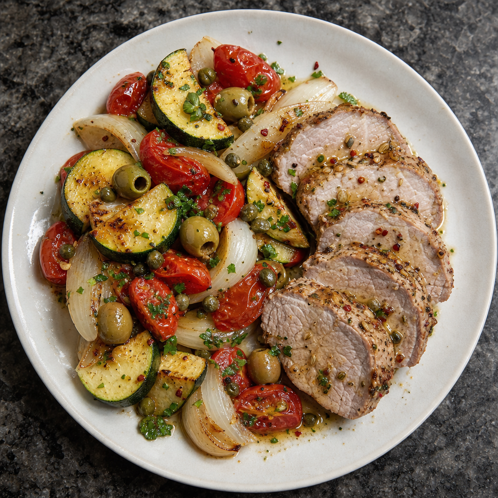 Sicilian Pork with Summer Vegetables