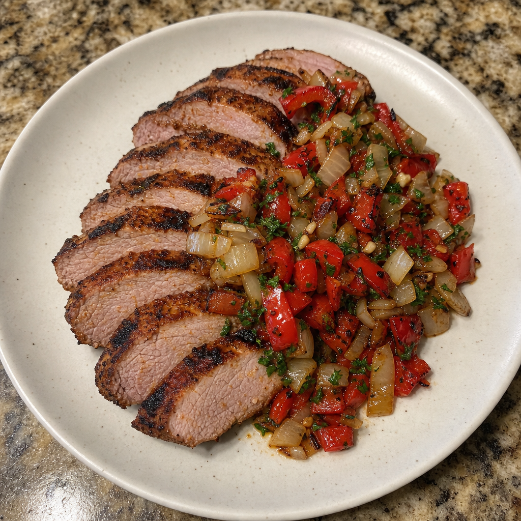 Spanish Grilled Pork with Pepper Relish