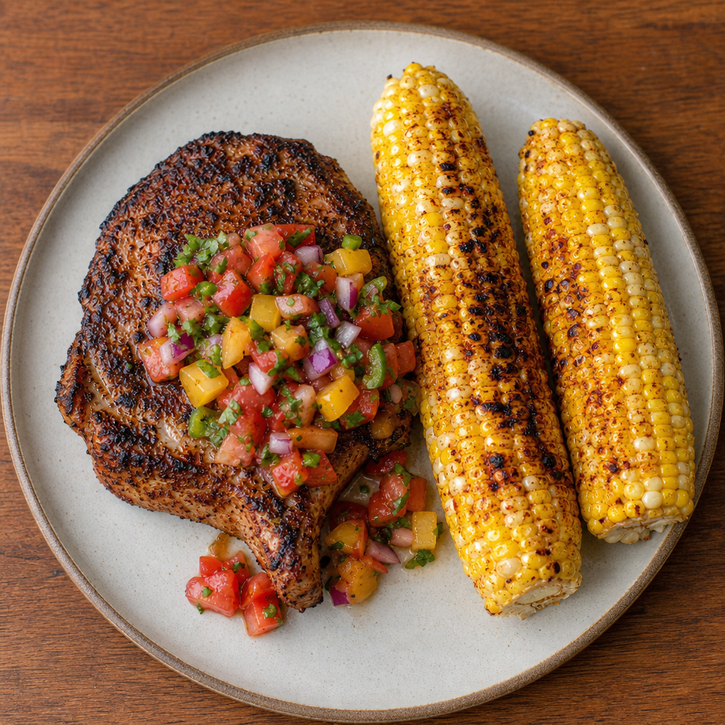 Chile-Crusted Pork Chops with Grilled Corn