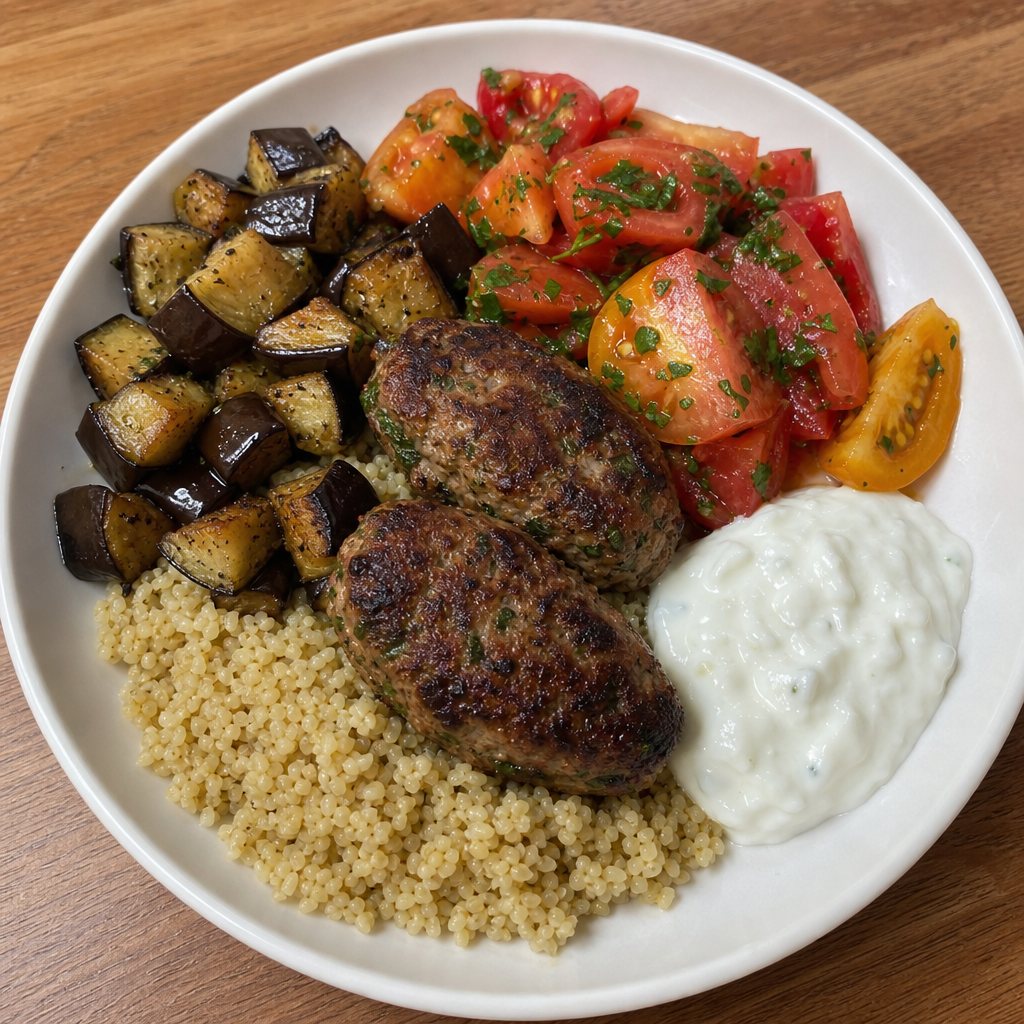 Pork Köfte with Summer Eggplant