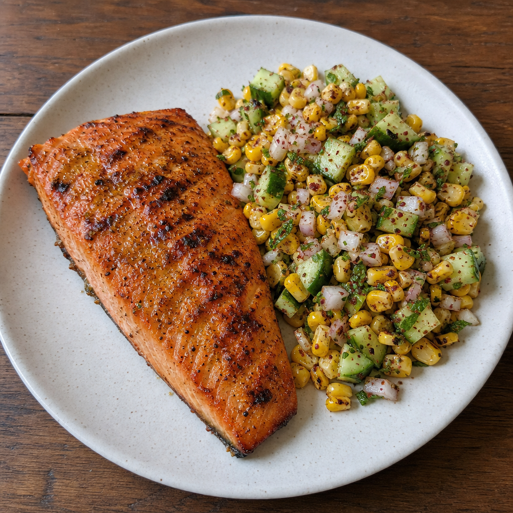 Persian Grilled Sockeye with Sumac Corn Salad