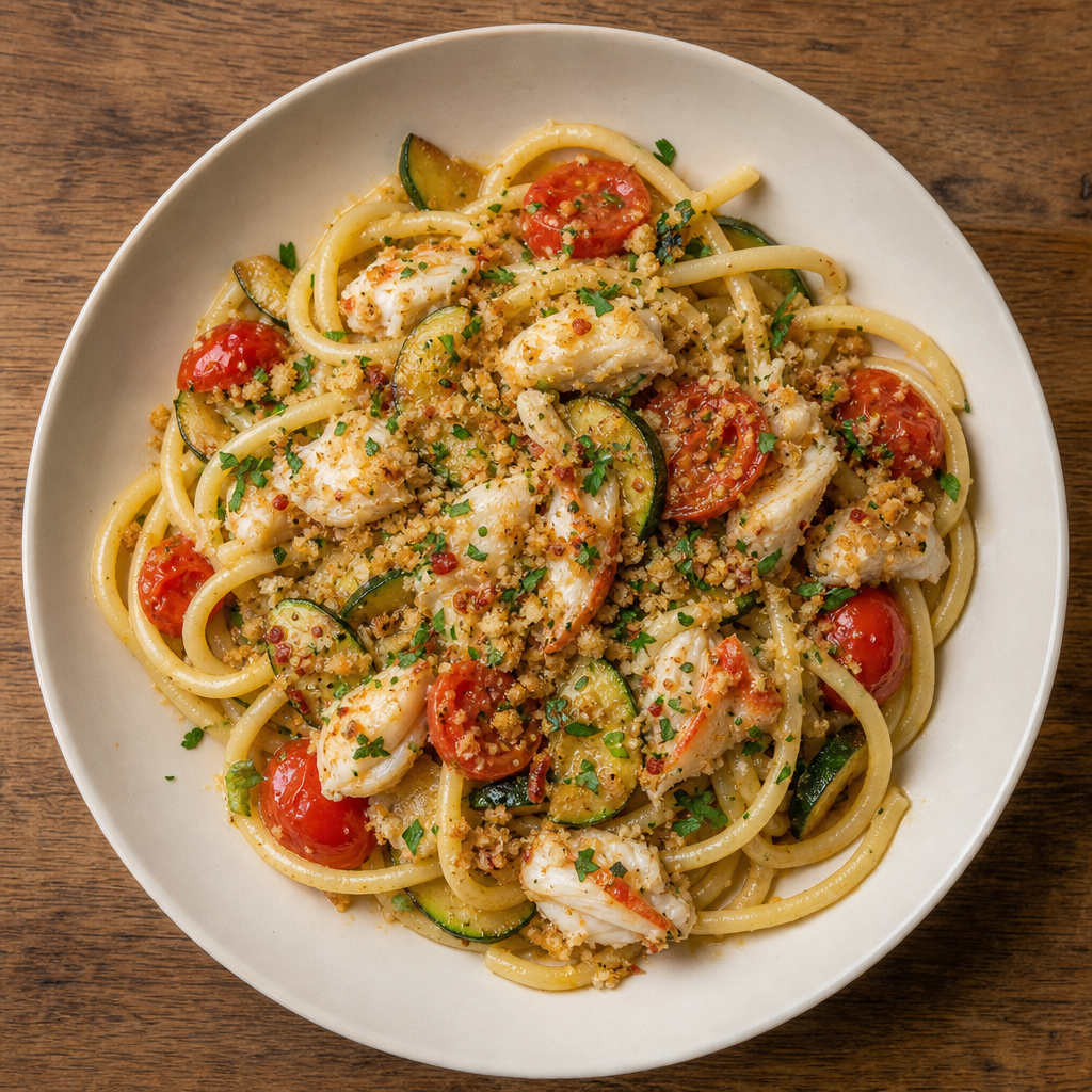 Sicilian Crab and Zucchini Bucatini