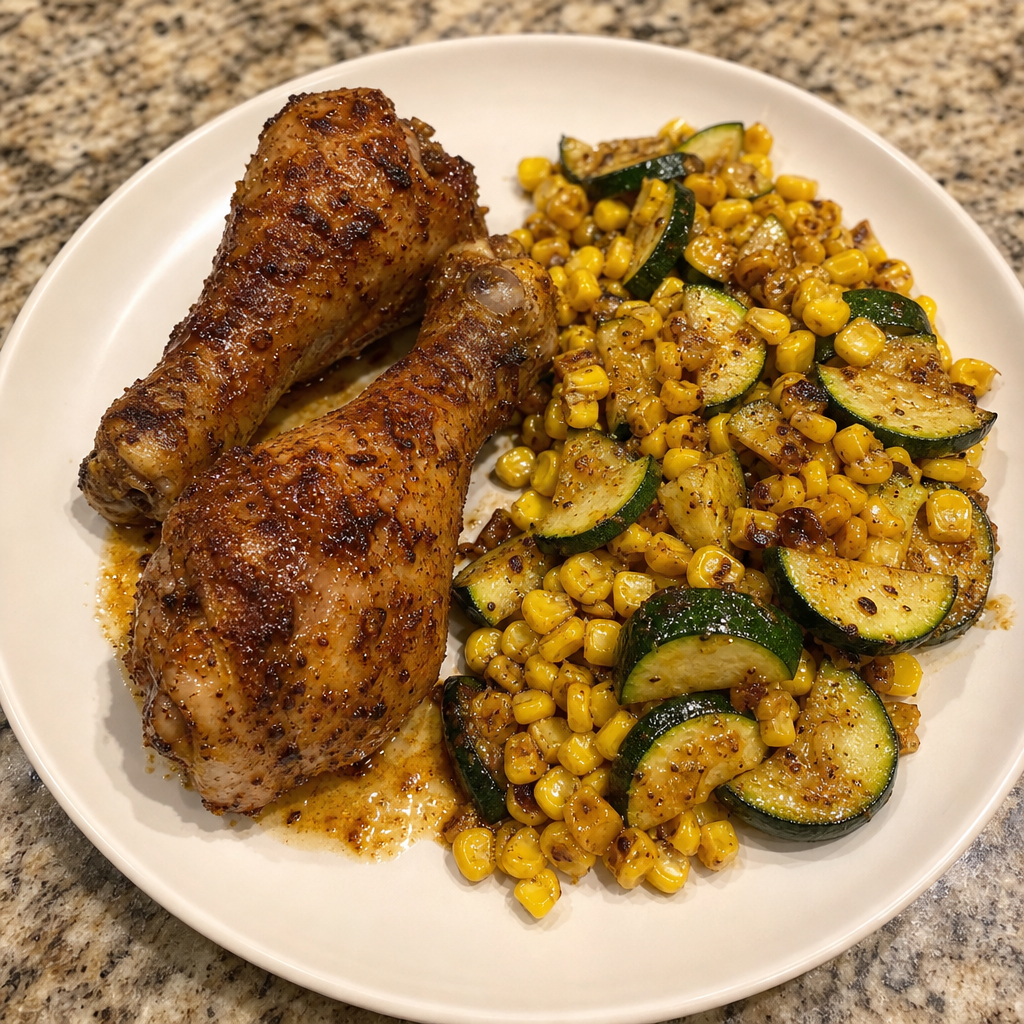 Cajun Drumsticks with Summer Corn