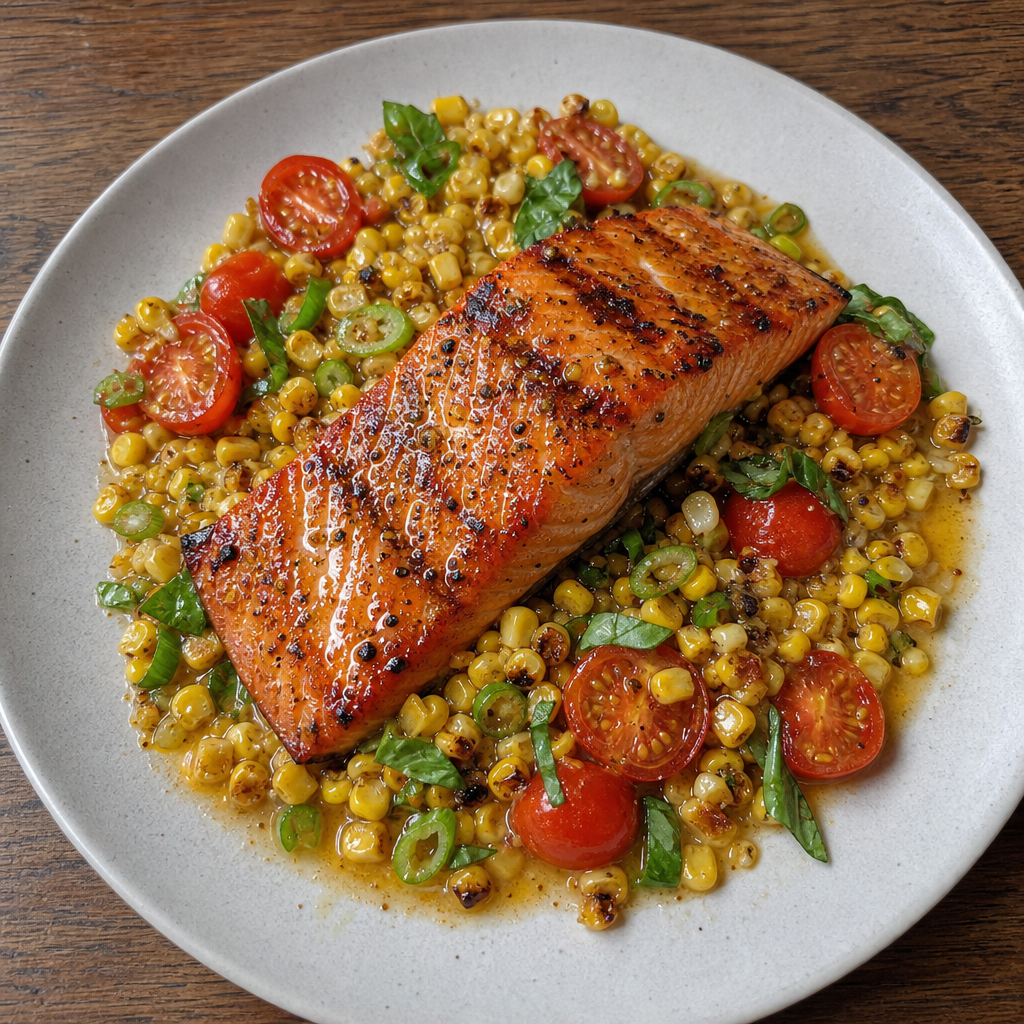 Maple-Grilled Sockeye with Brown-Butter Corn