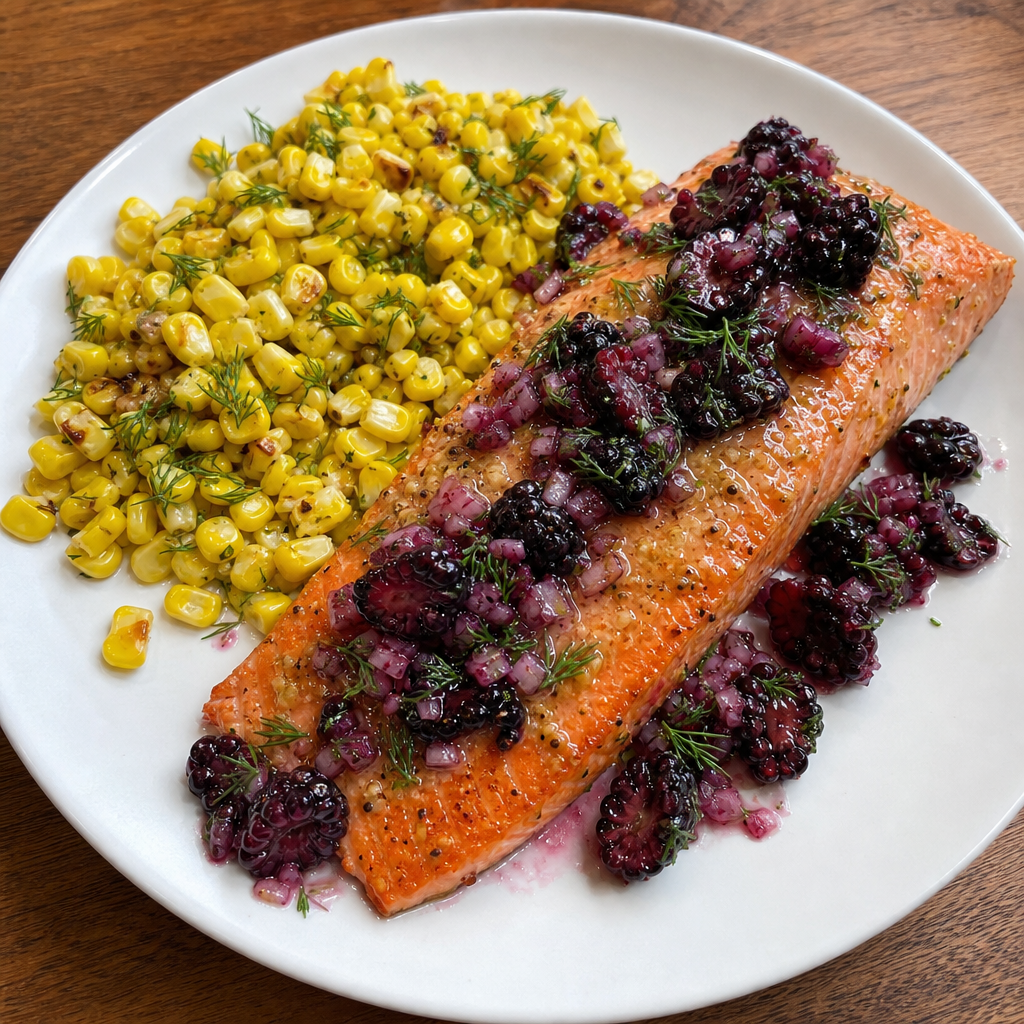 Maple Sockeye with Blackberry Corn