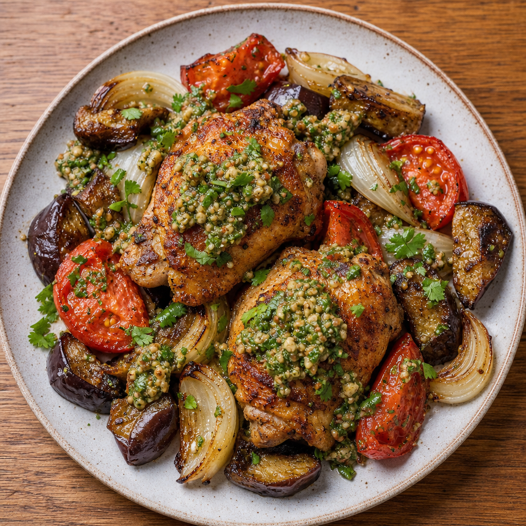 Georgian Walnut Chicken with Roasted Eggplant