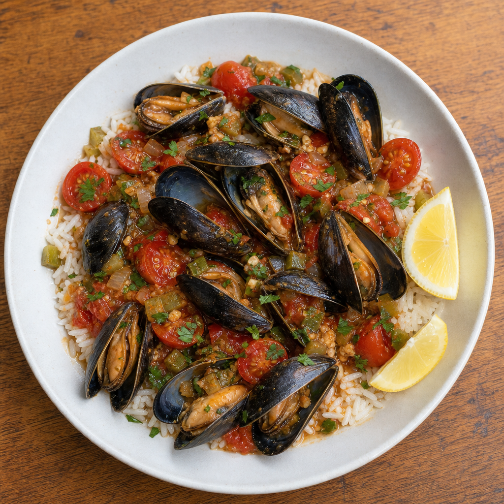 Creole Tomato-Wine Mussels