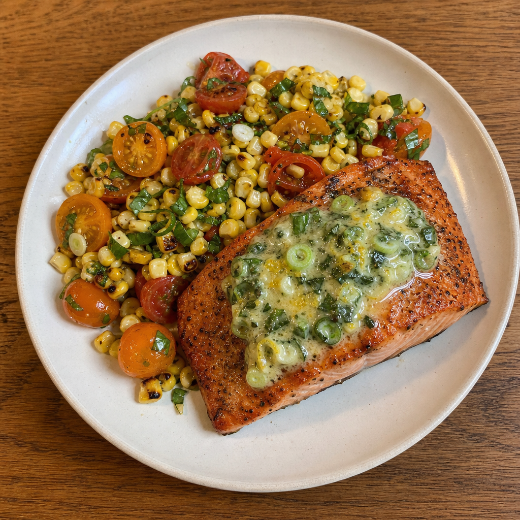 Grilled Coho with Charred Summer Corn